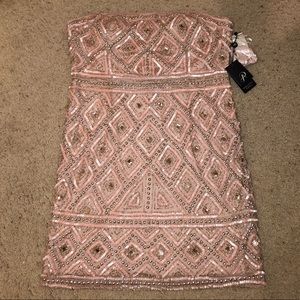 Adrianna Papell strapless sequence dress.